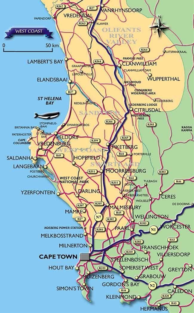 地图普敦的海岸线